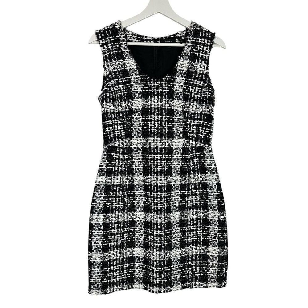 Theory Women's Sheath Dress size 2 Black/White Tweed Sleeveless SCULPT U